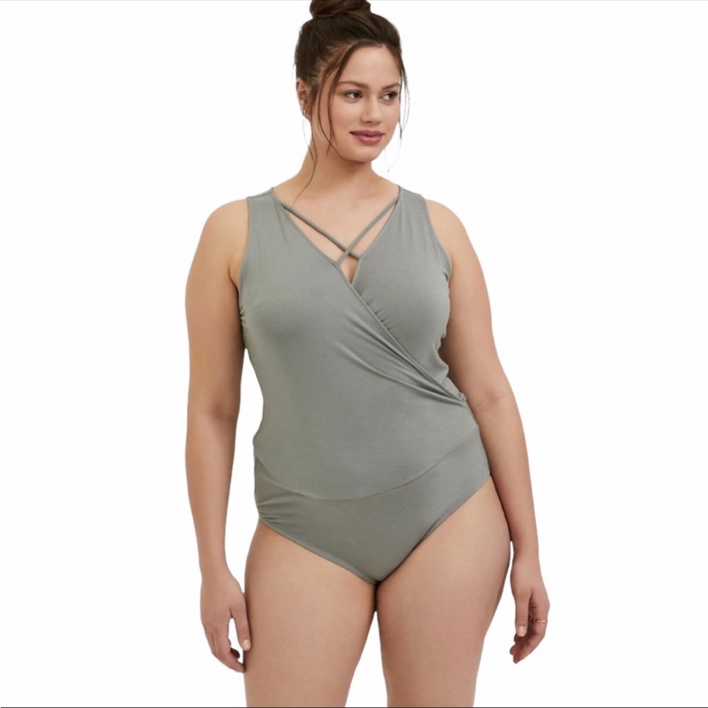 Super Soft Sage Green Criss Cross Bodysuit - Size 6/6x